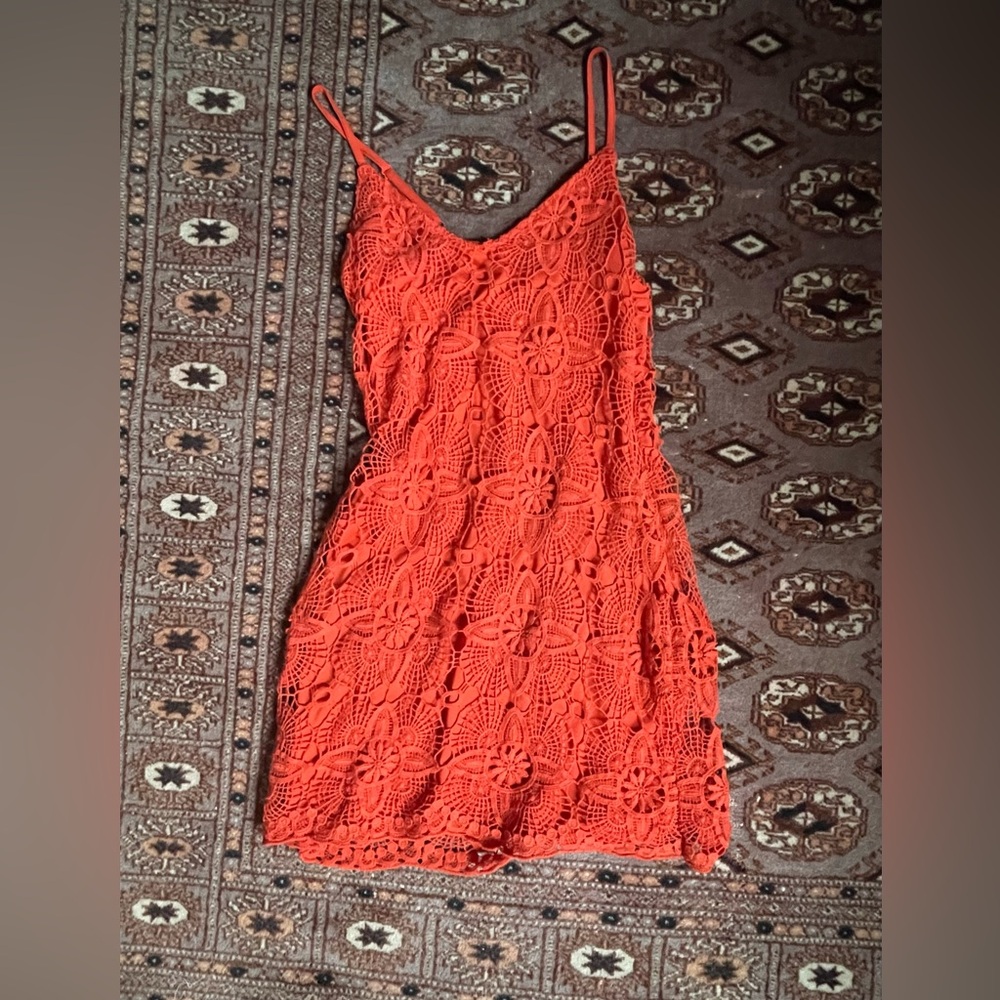Sexy Spicy Orange Crochet Lace Mini Sun Dress by BB Dakota